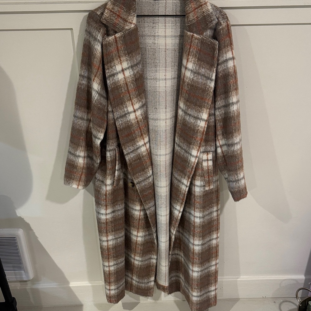 ARULA Plaid Trench Coat in Brown and Cream
